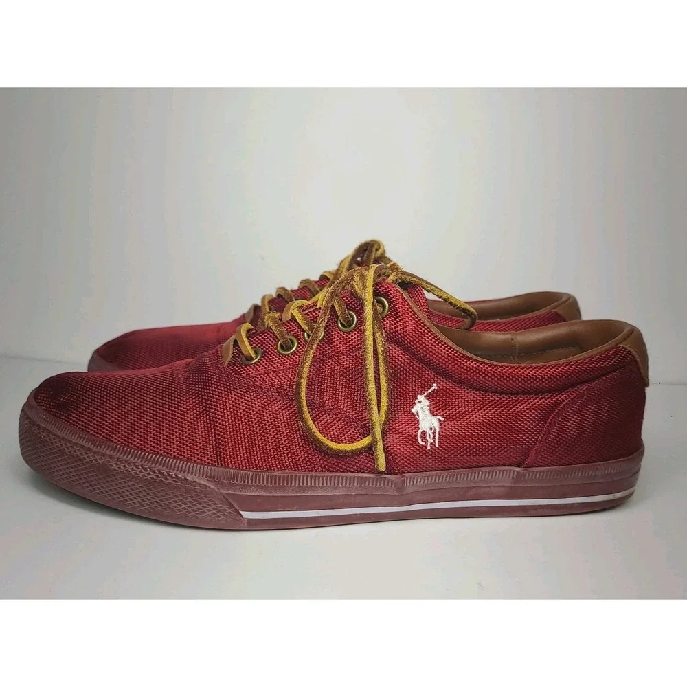 Polo Ralph Lauren Vaughn Shoes Mens 10.5 D Red Canvas Leather Low Top Sneakers